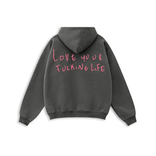 Lade das Bild in den Galerie-Viewer, Hoodie Zipper „LYFL“ Washed Grey &amp; Pink| Nice Peace
